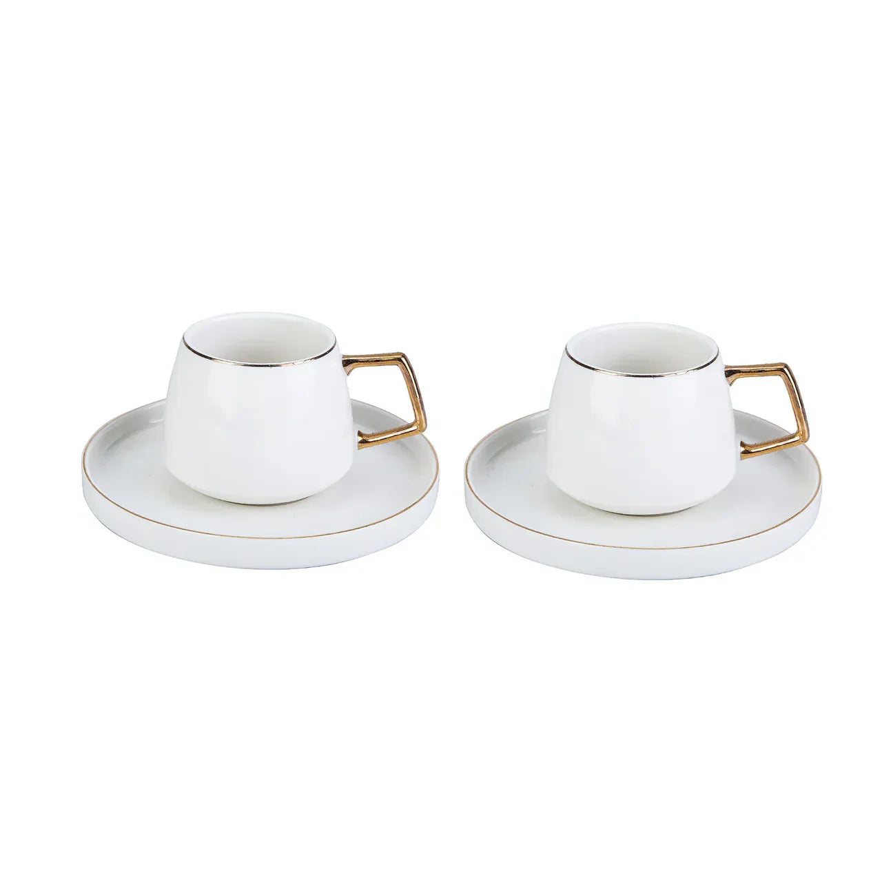 Karaca Saturn - 4-delige Porseleinen Theekop en Schotel set voor 2 Personen - 200ml - Goudwit