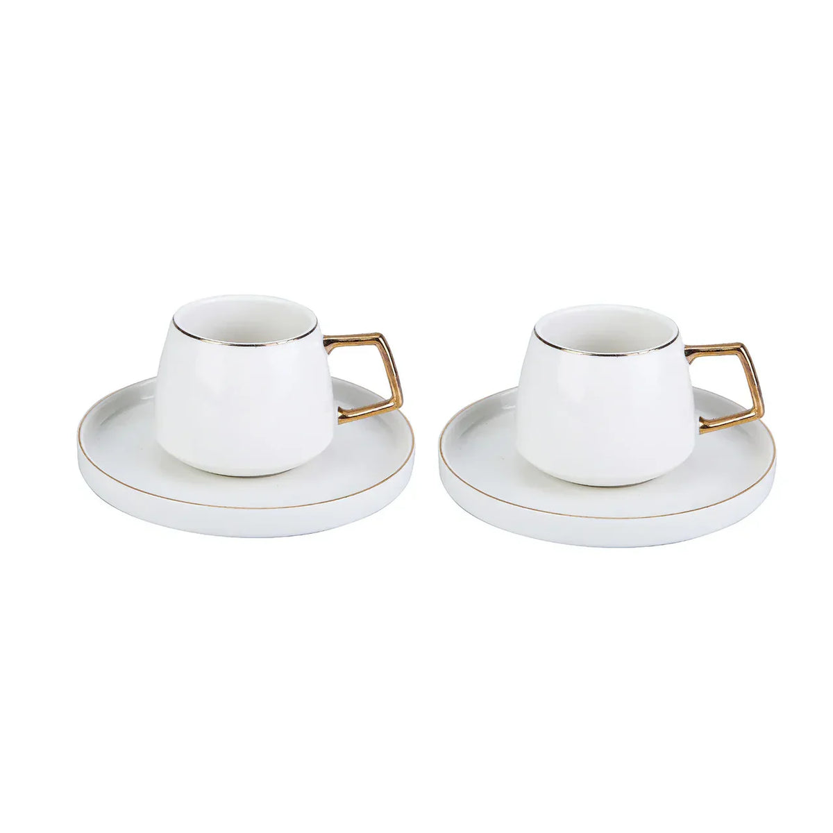 Karaca Saturn - 4-delige Porseleinen Theekop en Schotel set voor 2 Personen - 200ml - Goudwit
