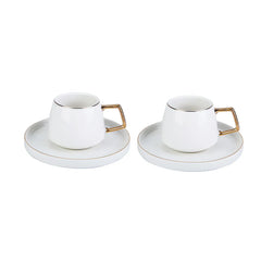 Karaca Saturn - 4-delige Porseleinen Theekop en Schotel set voor 2 Personen - 200ml - Goudwit