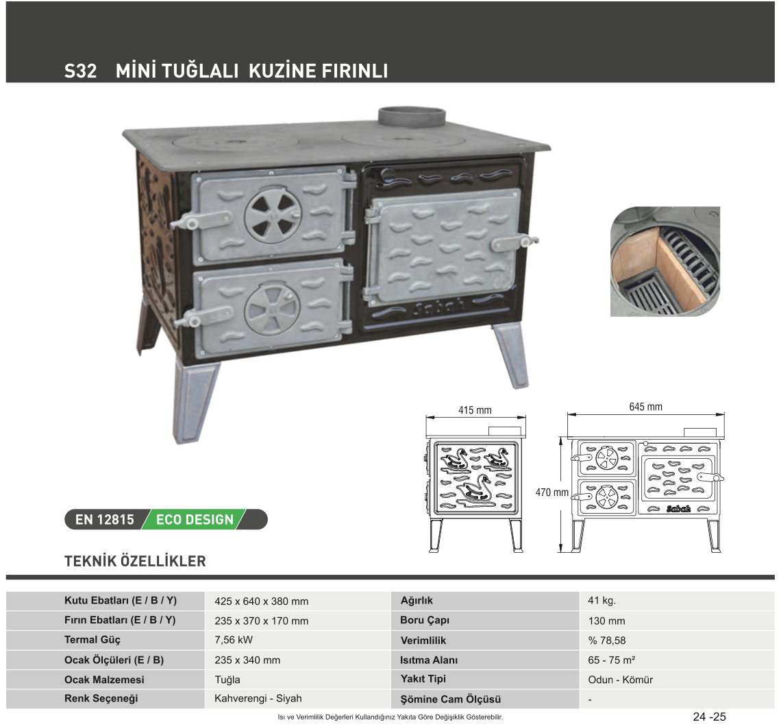 S32 Sabah Mini Kuzine Soba – Pizzaoven – Ideale Houtoven Voor Buitenkeuken – Boordoven en Tuinoven – Gietijzeren Kachel – Brandende Openhaard – Fornuis – Boerderijkachel met oven Keukenoven – Terraskachel – Houtkachel – Bruin