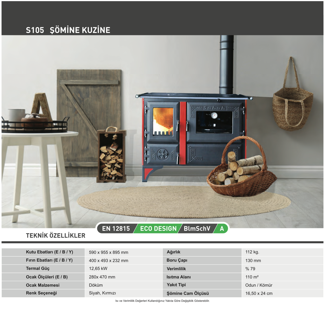 S105M Sabah Luxe Open Haard Kachel + Oven Met Thermometer - Gietijzer – Houtkachels- Houthaarden -Mat Zwart – 12,65 KW- Buiten Stalen Open Haard – Inclusief Kachelpijpen ,Bakplaat, Ovengrill, Haak en Schraper