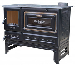 S12UC Sabah Open Haard Met Oven (Op Voet) – Houtkachels met Vuurvaste Steen– Gietijzer Haardkachel- Mat Zwart – 7,99 KW – Inclusief Haak en Schraper