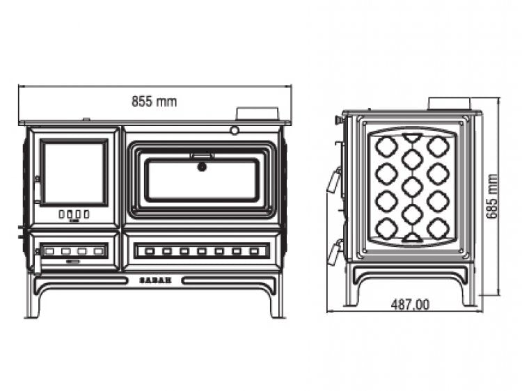 S12UC Sabah Open Haard Met Oven (Op Voet) – Houtkachels met Vuurvaste Steen– Gietijzer Haardkachel- Mat Zwart – 7,99 KW – Inclusief Haak en Schraper