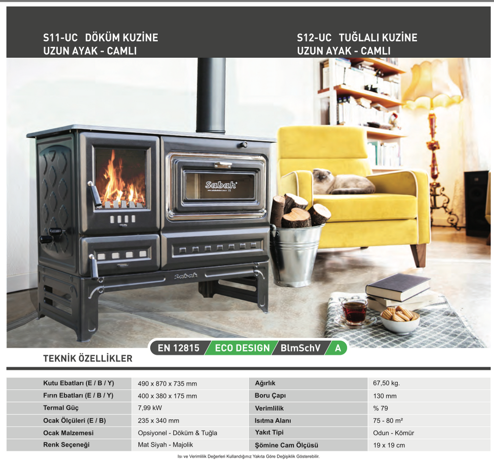 S12UC Sabah Open Haard Met Oven (Op Voet) – Houtkachels met Vuurvaste Steen– Gietijzer Haardkachel- Mat Zwart – 7,99 KW – Inclusief Haak en Schraper