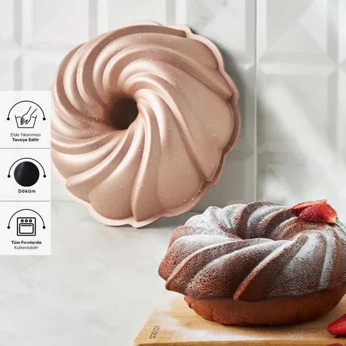 Karaca Pare - Gietijzeren Bakvorm – 24 cm - 400°C Hittebestendig – Metallic Poederroze