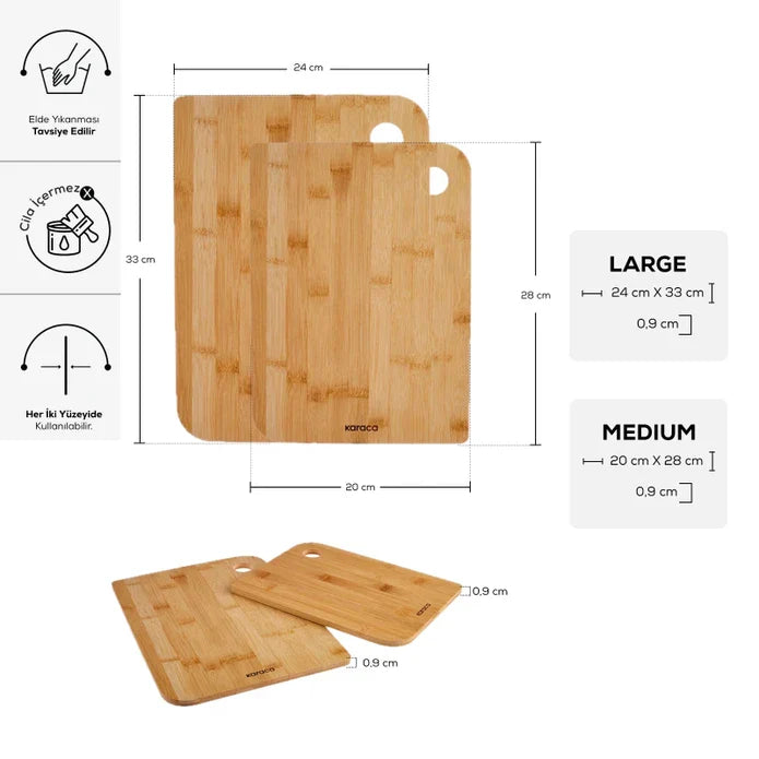 Karaca Azur - 2-delige Bambu Snijplank Set - 33 x 24 cm + 28 x 20 cm