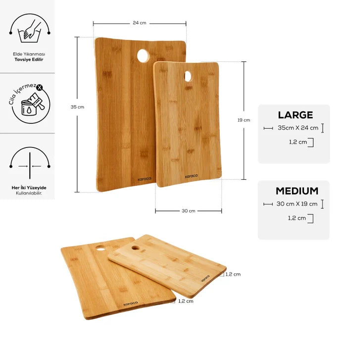 Karaca Bamboo - 2-delige Bambu Snijplank Set B3064 - 30 x 19 cm + 35 x 24 cm