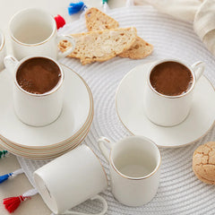 Karaca Elda - Porseleinen Koffiekopjes Set met Onderzetters - Wit Goud - 6-Persoons - 80 ml
