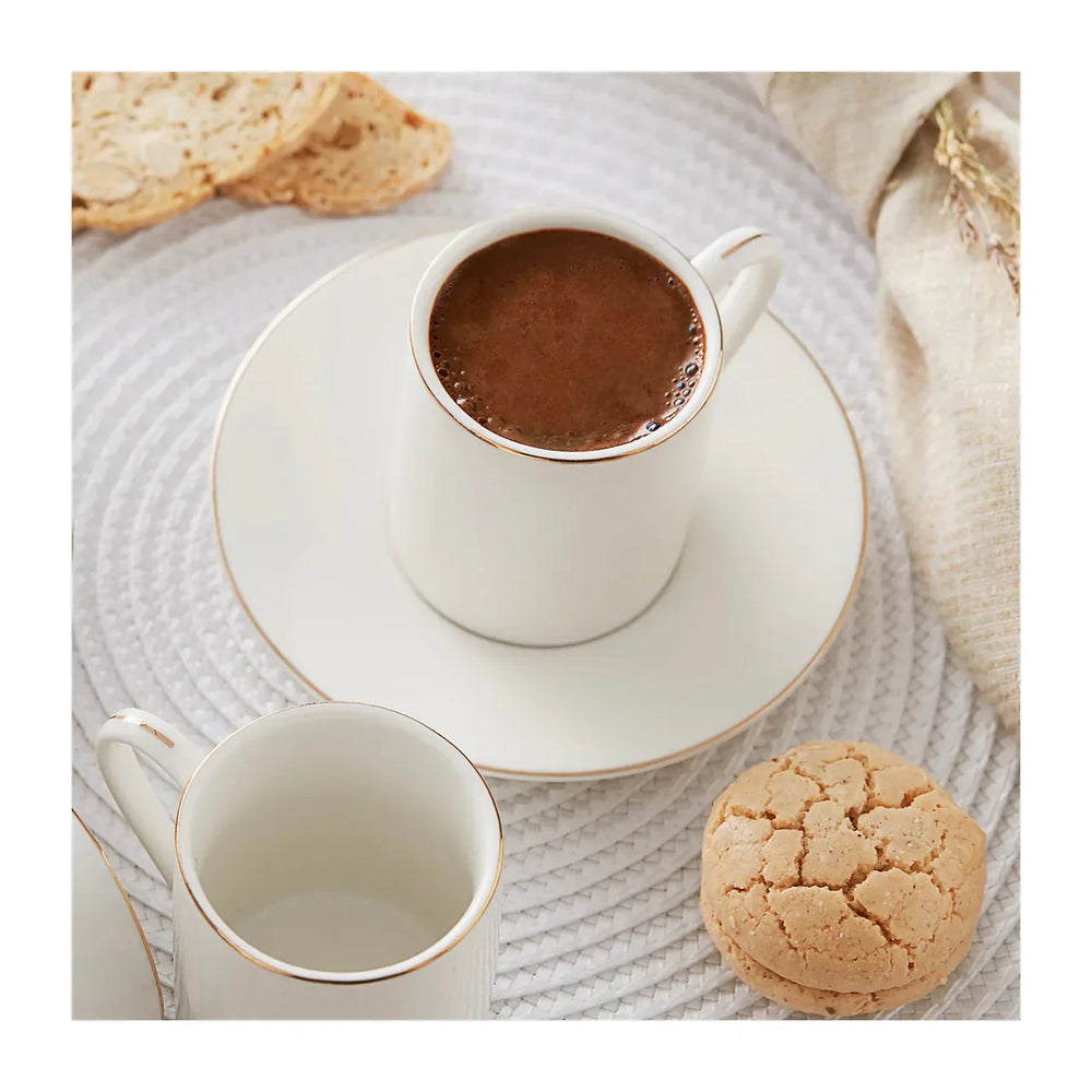 Karaca Elda - Porseleinen Koffiekopjes Set met Onderzetters - Wit Goud - 6-Persoons - 80 ml