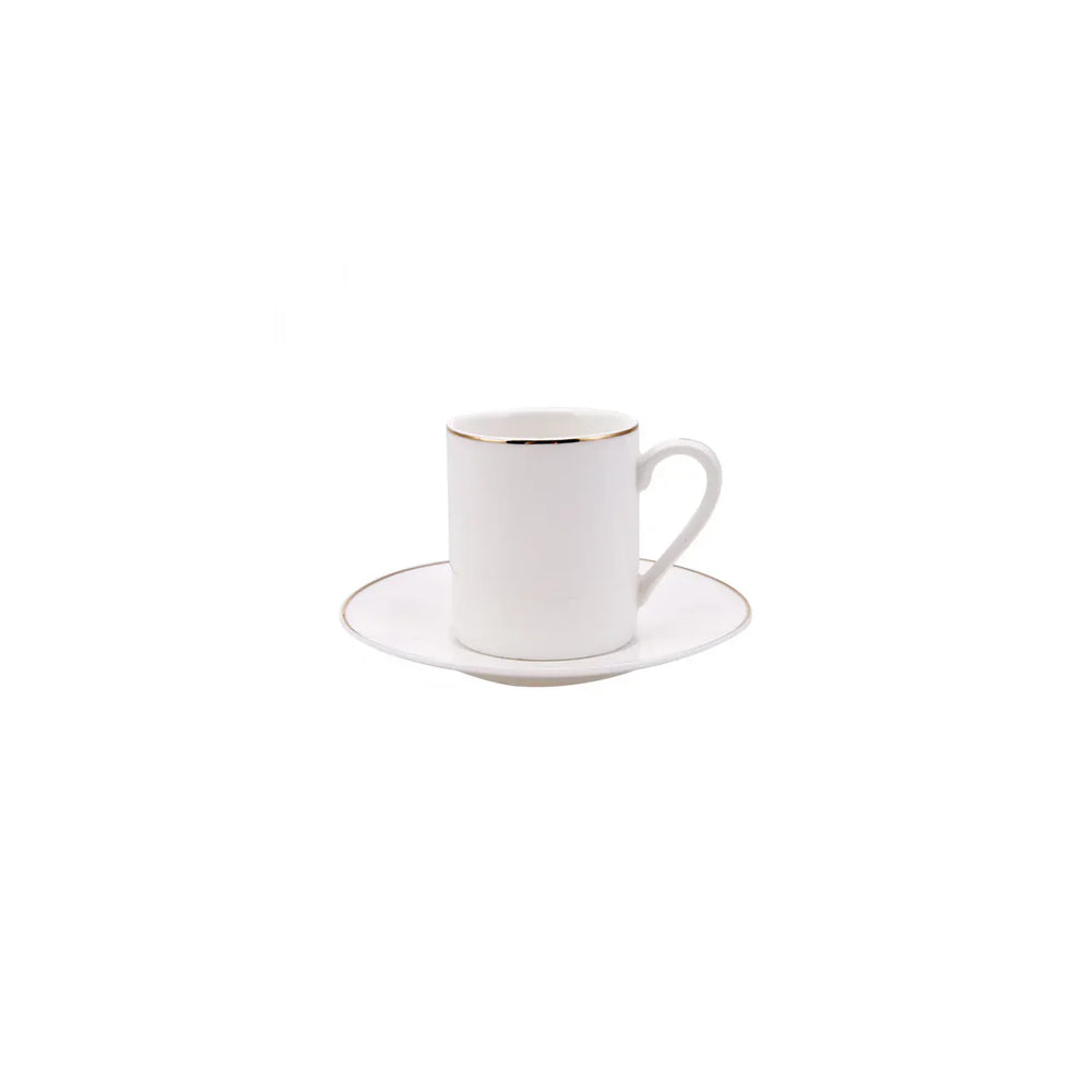 Karaca Elda - Porseleinen Koffiekopjes Set met Onderzetters - Wit Goud - 6-Persoons - 80 ml