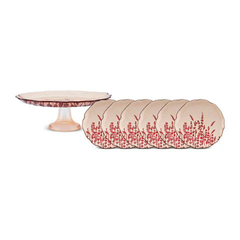 Karaca Red Lavender - 7-delige Taartset – Glas