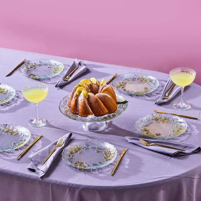 Karaca Eucalyptus - 7-delige Glazen Dessertset – Taartstandaard en Dessertborden