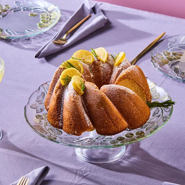 Karaca Eucalyptus - 7-delige Glazen Dessertset – Taartstandaard en Dessertborden