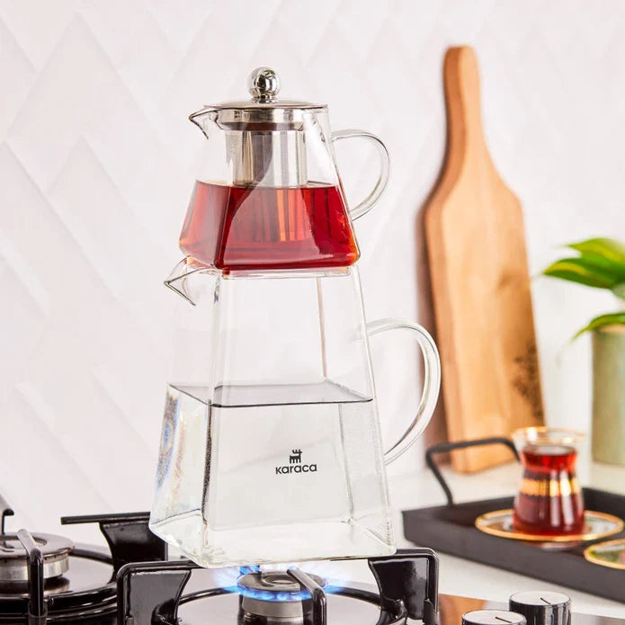 Karaca Giza - Glazen Theepot - 1500 ml - Borosilikaatglas - RVS zeef - Geschikt Voor Alle Warmtebronnen