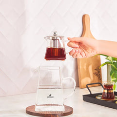 Karaca Giza - Glazen Theepot - 1500 ml - Borosilikaatglas - RVS zeef - Geschikt Voor Alle Warmtebronnen