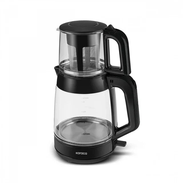 Karaca Glass Tea XL - 2-in-1 Glazen Theemaker – Glanzend Zwart