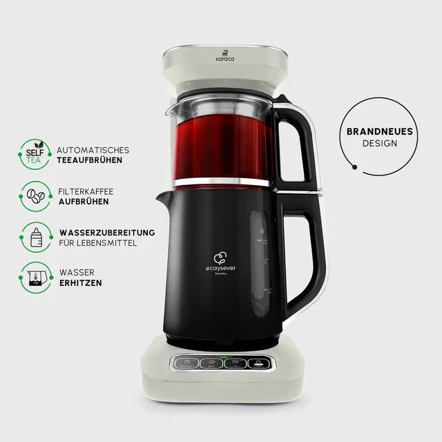 Karaca Caysever Robotea Pro - 4-in-1 Theemaker - Waterkoker en Filterkoffiezetapparaat met Spraakfunctie - Starlight - Engelse Versie