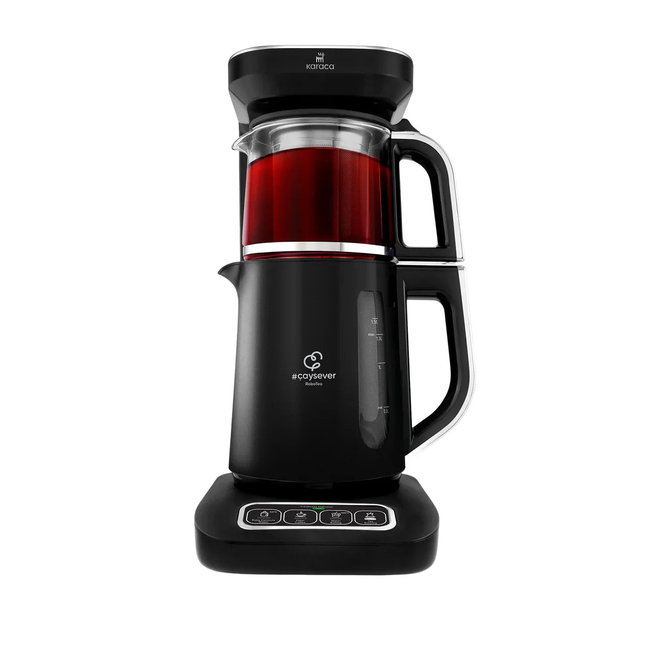 Karaca Caysever Robotea Pro - 4 in 1 - Sprekende Theezetter/waterkooker en filterkoffiezetter - 2500 W - Chrome - Engels versie