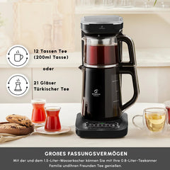 Karaca Caysever Robotea Pro - 4 in 1 - Sprekende Theezetter/waterkooker en filterkoffiezetter - 2500 W - Chrome - Engels versie