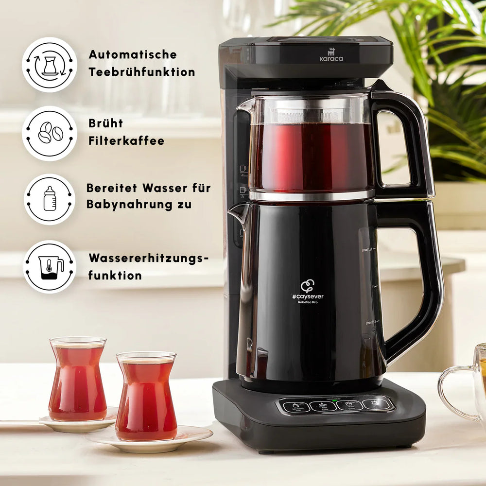 Karaca Caysever Robotea Pro - 4 in 1 - Sprekende Theezetter/waterkooker en filterkoffiezetter - 2500 W - Chrome - Engels versie