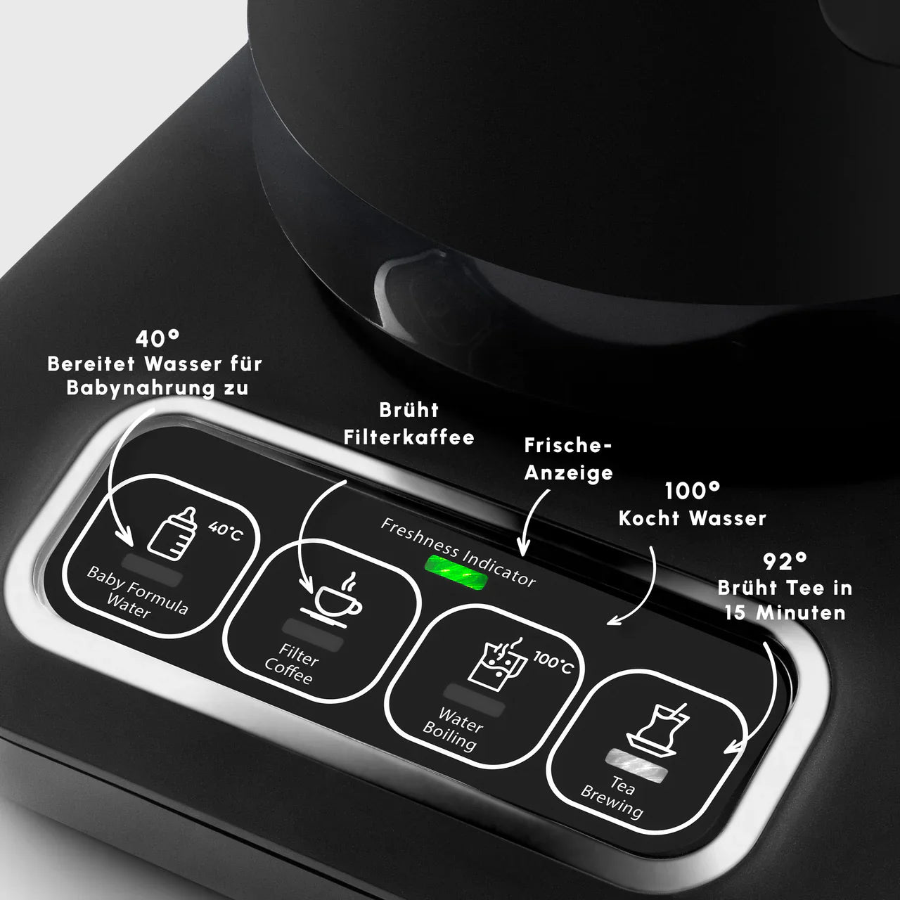 Karaca Caysever Robotea Pro - 4 in 1 - Sprekende Theezetter/waterkooker en filterkoffiezetter - 2500 W - Chrome - Engels versie