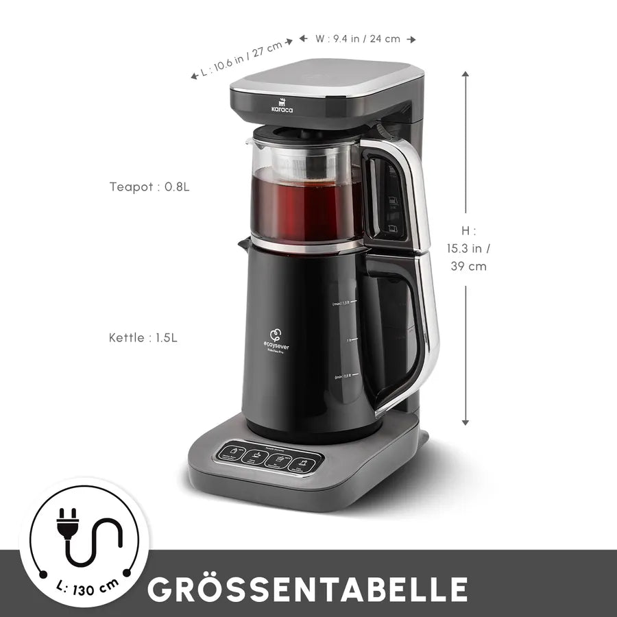 Karaca Caysever Robotea Pro – 4 in 1 – Sprekende Theezetter/waterkooker en filterkoffiezetter – 2500 W – Space Gray - Engelse versie