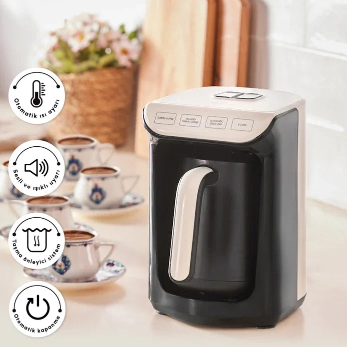 Karaca Hatır Köz - Turkse Koffieapparaat - Soft Cream – 5 Kopjes, Automatische Temperatuurregeling, Köz Aroma