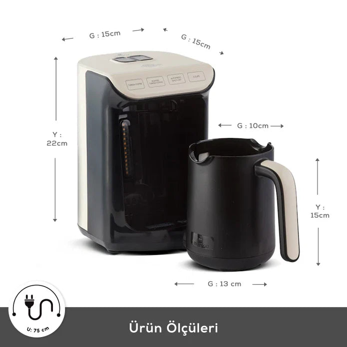 Karaca Hatır Köz - Turkse Koffieapparaat - Soft Cream – 5 Kopjes, Automatische Temperatuurregeling, Köz Aroma