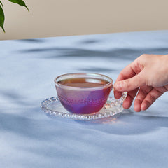 Karaca Rory - Theekop met Hartvormige Onderzetter - 200 ml – Transparant Glas - Set van 6