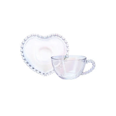 Karaca Rory - Theekop met Hartvormige Onderzetter - 200 ml – Transparant Glas - Set van 6