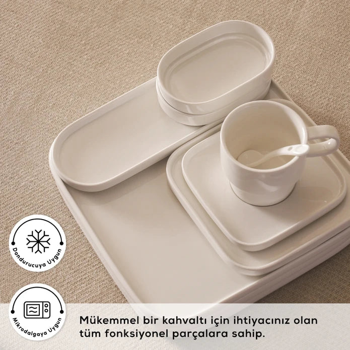 Karaca Stream Bone Cubique - 35-delige Ontbijtset - 6 Persoons - Porselein