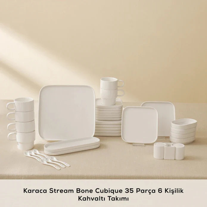 Karaca Stream Bone Cubique - 35-delige Ontbijtset - 6 Persoons - Porselein