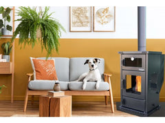 PLT02 Sabah Pelletkachel met Oven – Efficiënte Verwarming & Bakfunctionaliteit, 13 kg Capaciteit, 75-80 m², Mat Zwart - Inclusief: schraper, haak en Bakplaat