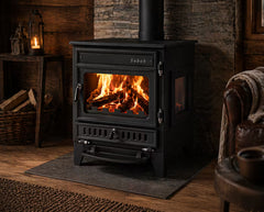 S106/3D - Sabah Open Haard Kachel- Drie-Raams Haard - Gietijzer – Houtkachels- Houthaarden - Matzwart– 15,21 KW- Buiten Stalen Open Haard – Inclusief Haak en Schraper
