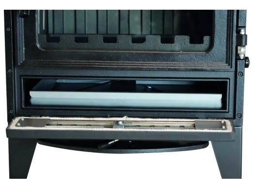 S107/3D Sabah Open Haard Met Oven – Drie-Raams Haard - Houtkachels – Gietijzer Haardkachel- Mat Zwart – 15,87 KW – Inclusief, Bakplaat, Ovengrill, Haak ,Schraper en Kachelpijpen
