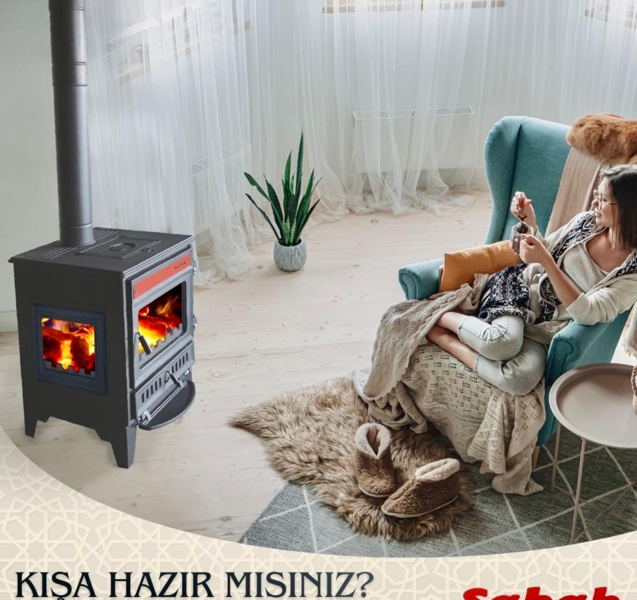 S106-3D Sabah - Gietijzeren Haardkachel -Met Glas Aan Drie Zijden - Houtkachel - Houthaarden - Openhaard - Inclusief kachelpijpen - Rode Details + Matzwart - 15,21KW -