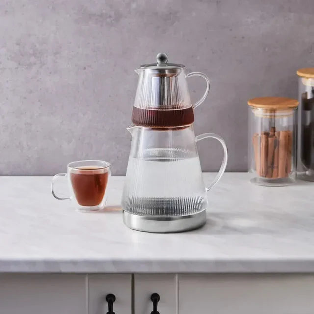 Karaca Keops Glazen Theepot - 1500 ml - Hittebestendig Borosilicaat Glas - Elegant Design