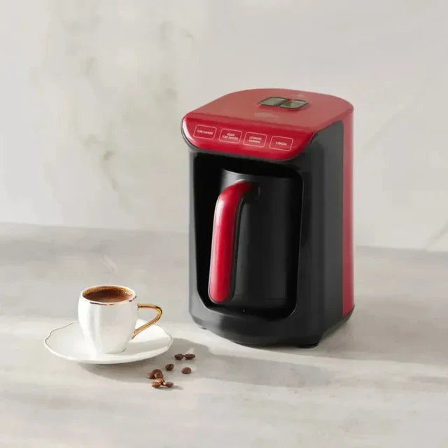Karaca Hatır Koz - Turkse Koffiemachine met Roosterfunctie - Cherry Rood - voor 5 kopjes koffie met schuim