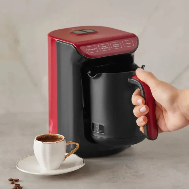 Karaca Hatır Koz - Turkse Koffiemachine met Roosterfunctie - Cherry Rood - voor 5 kopjes koffie met schuim