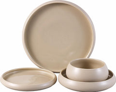 Ekselans - Japandi Style - Porseleienen Serviesset - 24-Delig/6 Persoons - Beige/Taupe