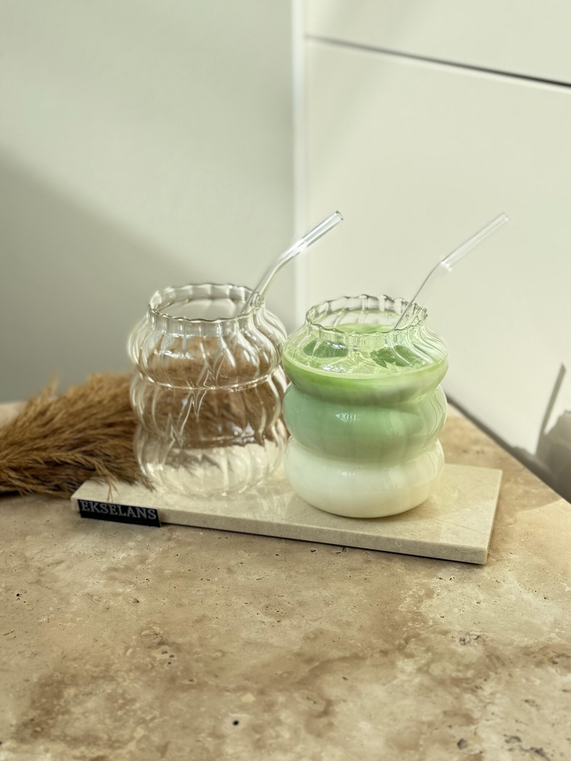 Ekselans - Geribbelde Drinkglazen - 640 ml - Set van 2 - Glas