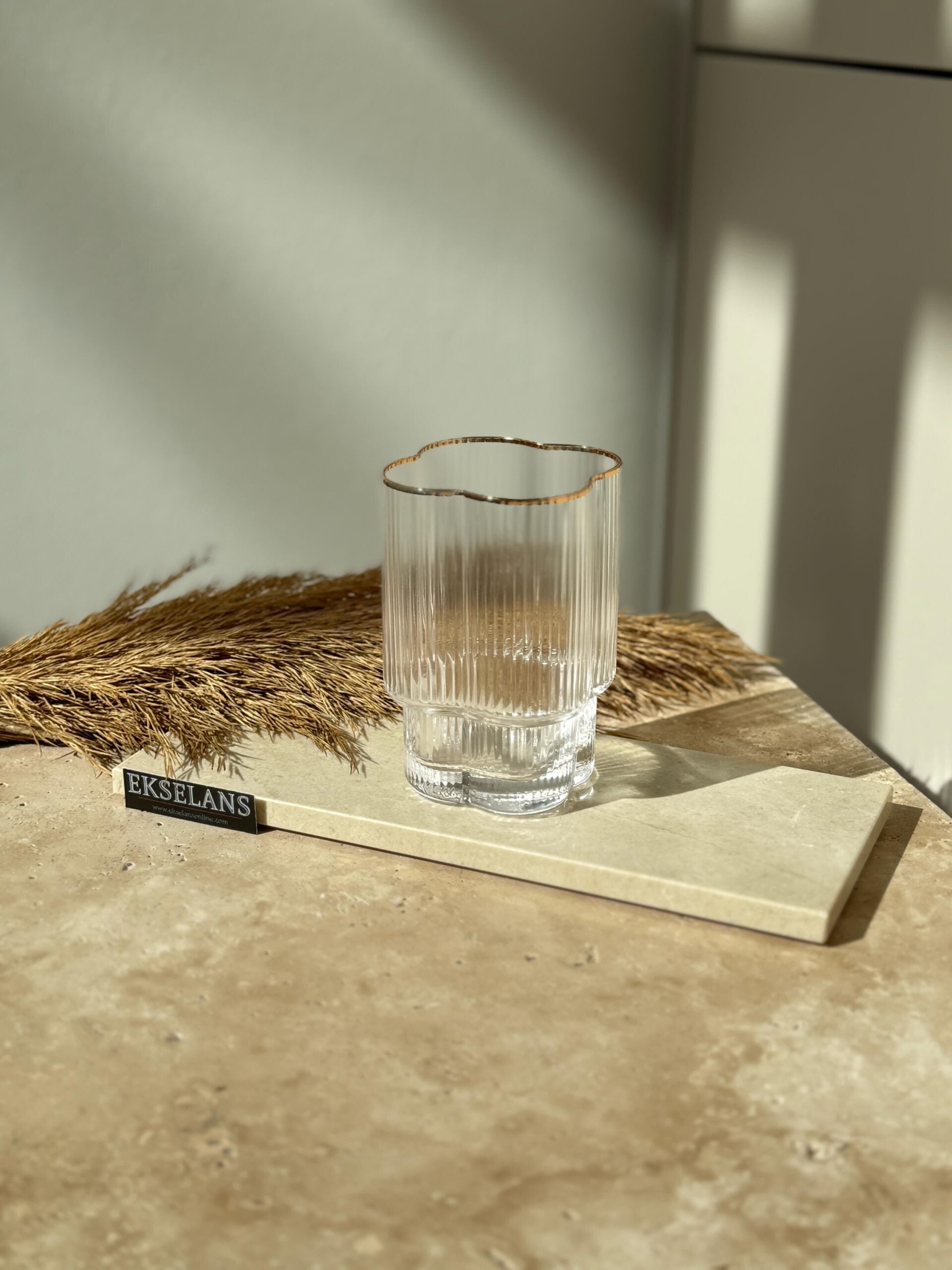 Ekselans – Klaver Drinkglazen met Gouden Rand – Set van 6 – 330 ml – Glas
