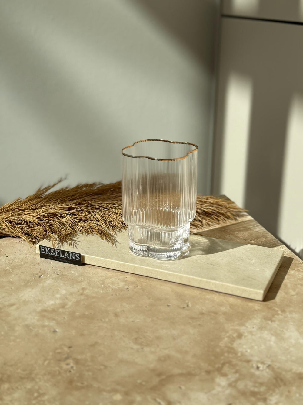 Ekselans – Klaver Drinkglazen met Gouden Rand – Set van 6 – 330 ml – Glas
