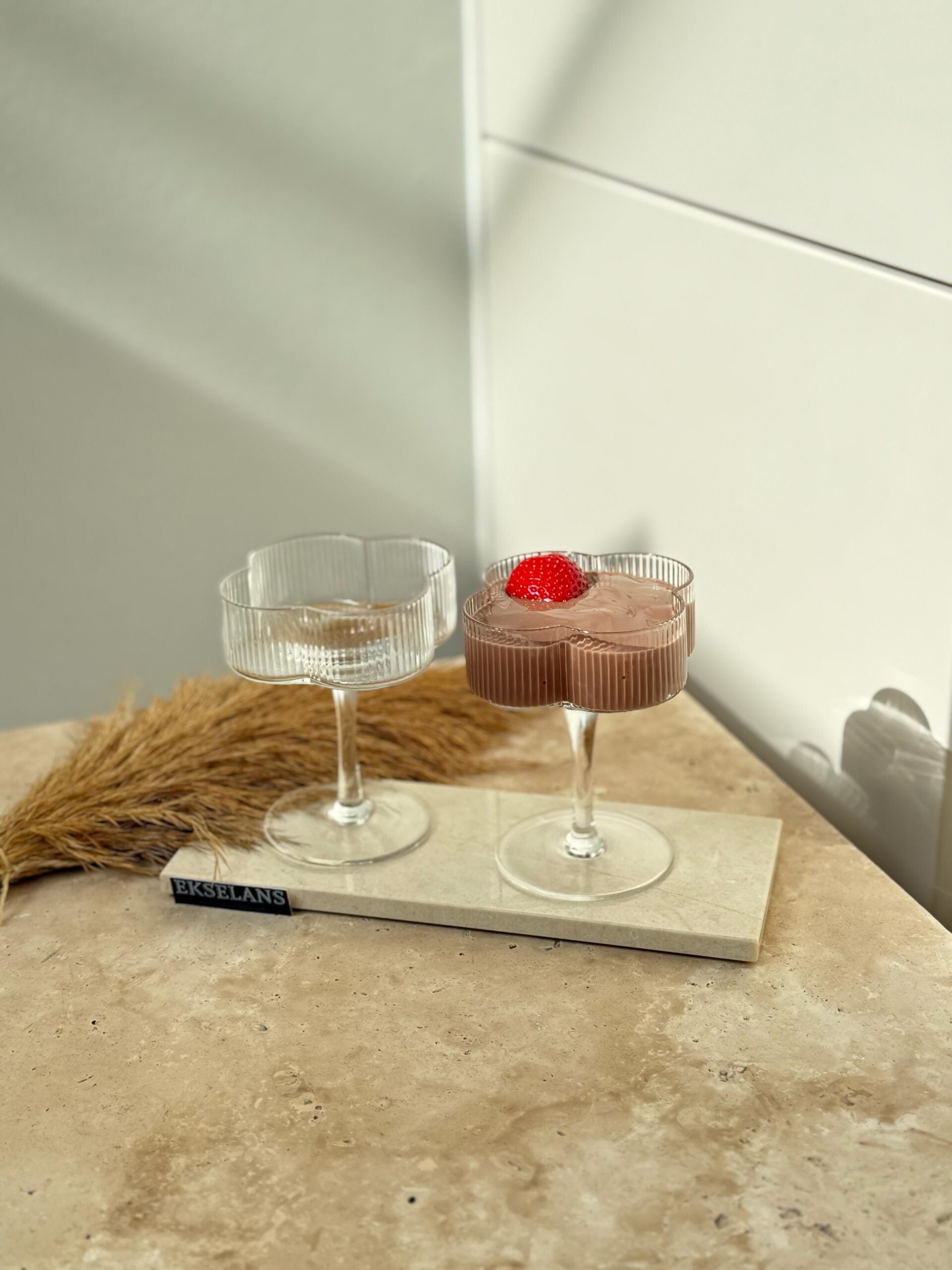 Ekselans – Geribbelde Glazen Op Voet – Set van 6 - Glas - 160 ml