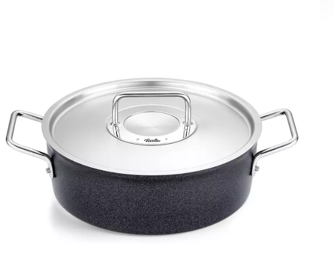 Fissler Adamant - Kookpan Laag met RVS Deksel - 24 cm – Aluminium Pan met Krasbestendige Antiaanbaklaag