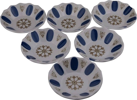 Ekselans - klassieke Theeglas Schoteltjes - Melamine - Set van 6 - 10 cm - Blauw