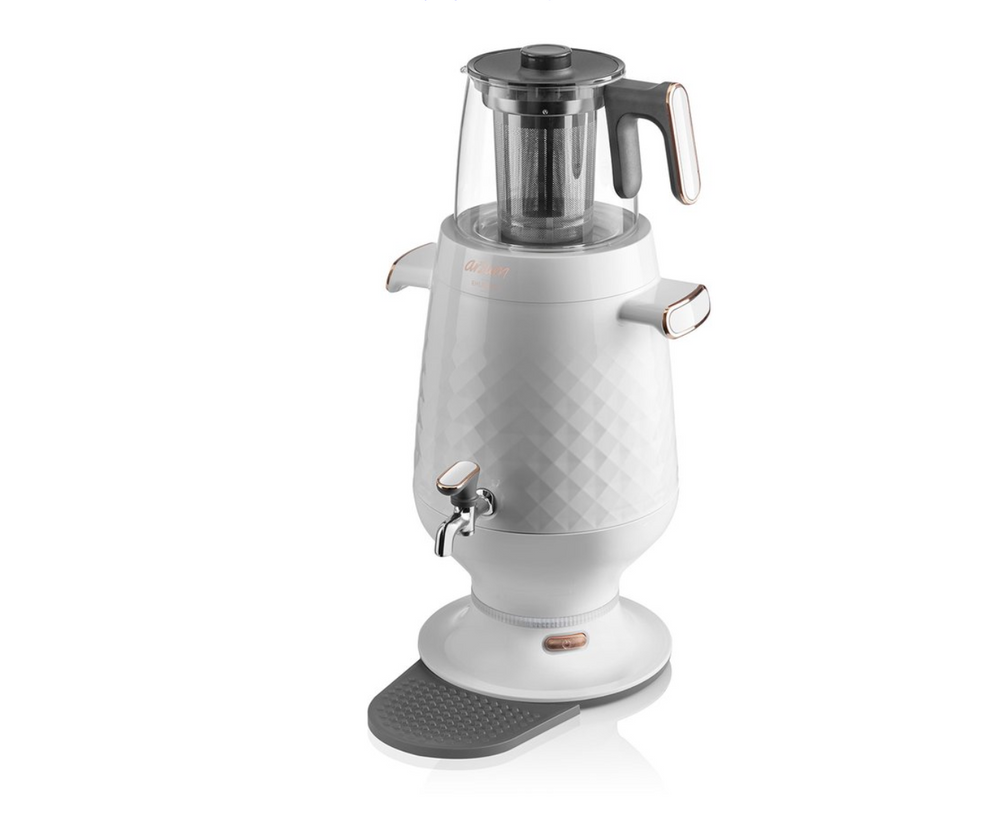 Arzum Ehlikeyf Samovar AR3083-0200 | Wit - Turkse Theemachine - 3.5 + 1.2 liter - Led-indicator - 2200 W