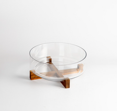 Acacia - Ronde Glazen Schaal met Acaciahouten Houder – Ø28 cm x H12 cm – Luxe Serveerschaal voor Snacks, Salades en Decoratie - Snackkom - 1 Stuk