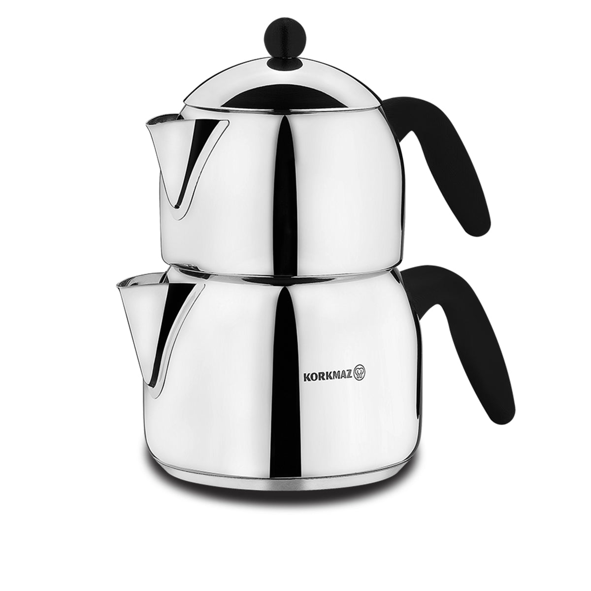 Korkmaz Orbit Midi A037 - RVS Theepot Set 0,7 + 1,5L – Inductiegeschikt – Zwarte Bakelieten Handgrepen