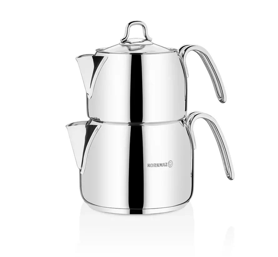 Korkmaz Perla Mega A029 - RVS Theepot - 1800 + 3200 ml – Bio+ System – Koude Handgrepen